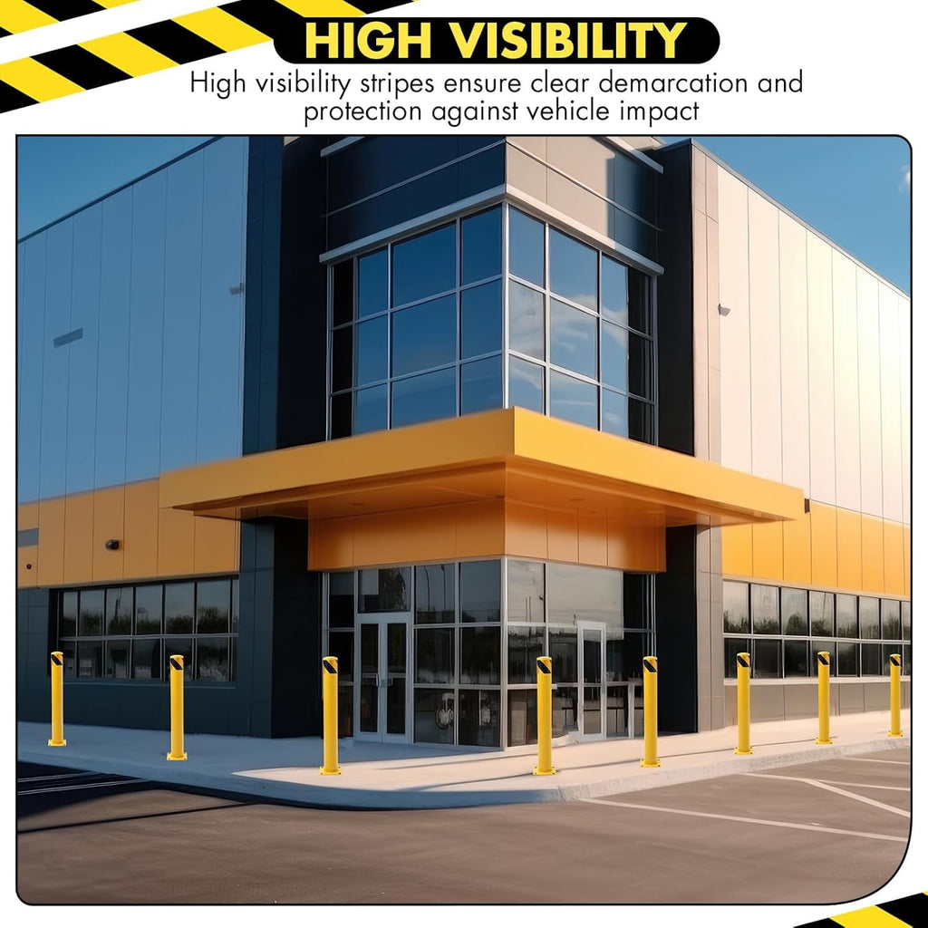 4 Pack Safety Bollard Post, 42 Inch Height 4.5 Inch Diameter Yellow Pipe Safety Steel Bollards with Anchor Bolts and Wrench, Steel Bollards for Road Warning Construction Public Place Traffic Control