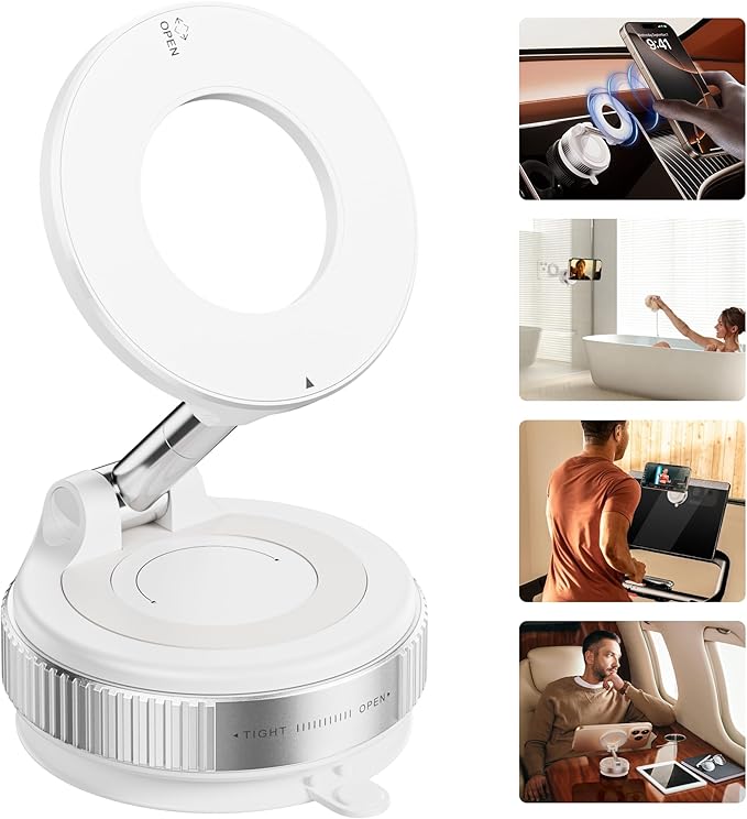 REOKILY Strong Magnetic Car Phone Holder for MagSafe Ultra Vacuum Suction Cup Phone Mount 360° Cell Phone Holders for Your Car Accessories for iPhone 16 15 14 13 12 Android
