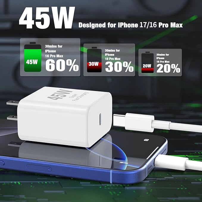 45W iPhone 17 16 Pro Max Charger Fast Charging,3Pack USB C Fast Charger Block with Long 10/10/6FT C to C Cable for Apple 17 Pro Max/16 Pro/15/iPad 13th,PD Quick Adapter 3.2 for iPhone 17-Yellow
