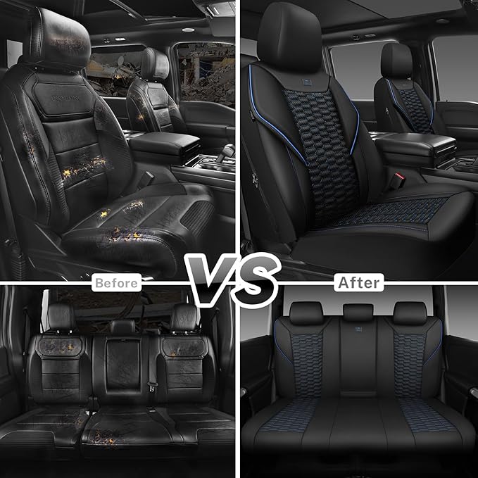 CAR PASS 3D Foam PU Leather Car Seat Covers Full Set,Luxury Breathable Faux Leather Seat Covers for Car,Anti Slip Universal Fit for SUVs Vans Sedan Truck Auto,Armrest Airbag Compatible,Black and Blue