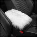 Furry Auto Center Console Cover Pad, 11.8"x7.8" Soft Sheepskin Wool Armrest Cushion, Fluffy Vehicle Armrest Seat Box Protector, Car Interior Accessories for Women Men (White/Black)