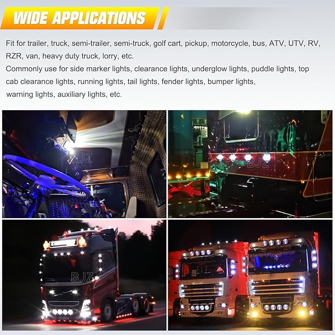 BJZ 4Pcs White Watermelon LED Strobe+Constant Marker Lights Dual Function Watermelon-Shaped Side Marker Clearance Tail Top Cap Roof Lights for Trailer Truck Semi-Trailer Heavy-Duty Truck Bus Van