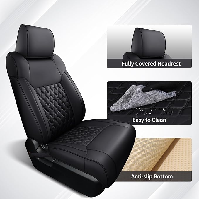 Huidasource Tacoma Front Seat Covers, Full Coverage Automotive Black Truck Seat Cover Custom Fit for 2005-2015 Double & Crew Cab 2nd Gen Toyota Tacoma Base Prerunner SR5 Limited(Front Pair/Black)