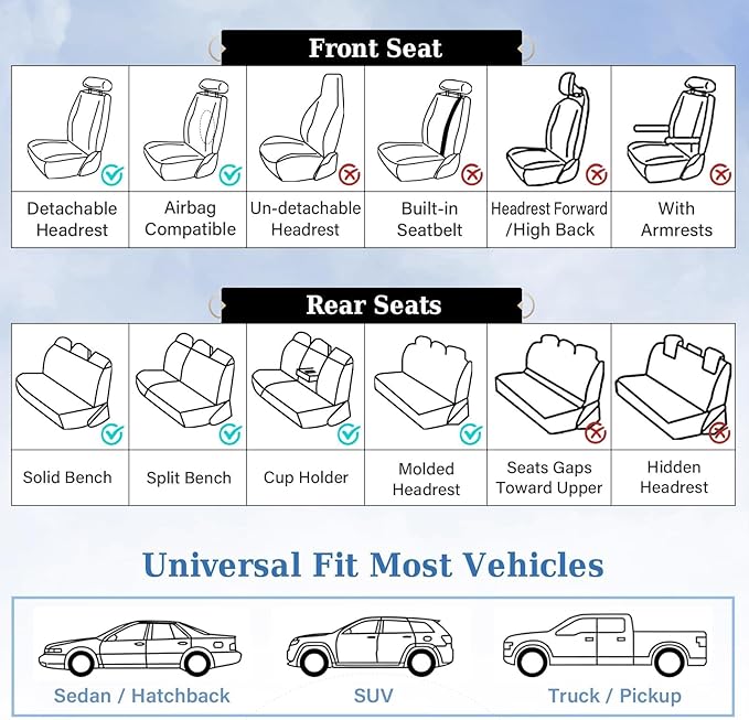 Coverado Front Seat Covers, Breathable Nappa Leather Car Seat Cover, Universal Seat Covers for Cars, Waterproof Car Seat Protector, Driver Seat Cover Fit for Most Cars(Blue&Black)