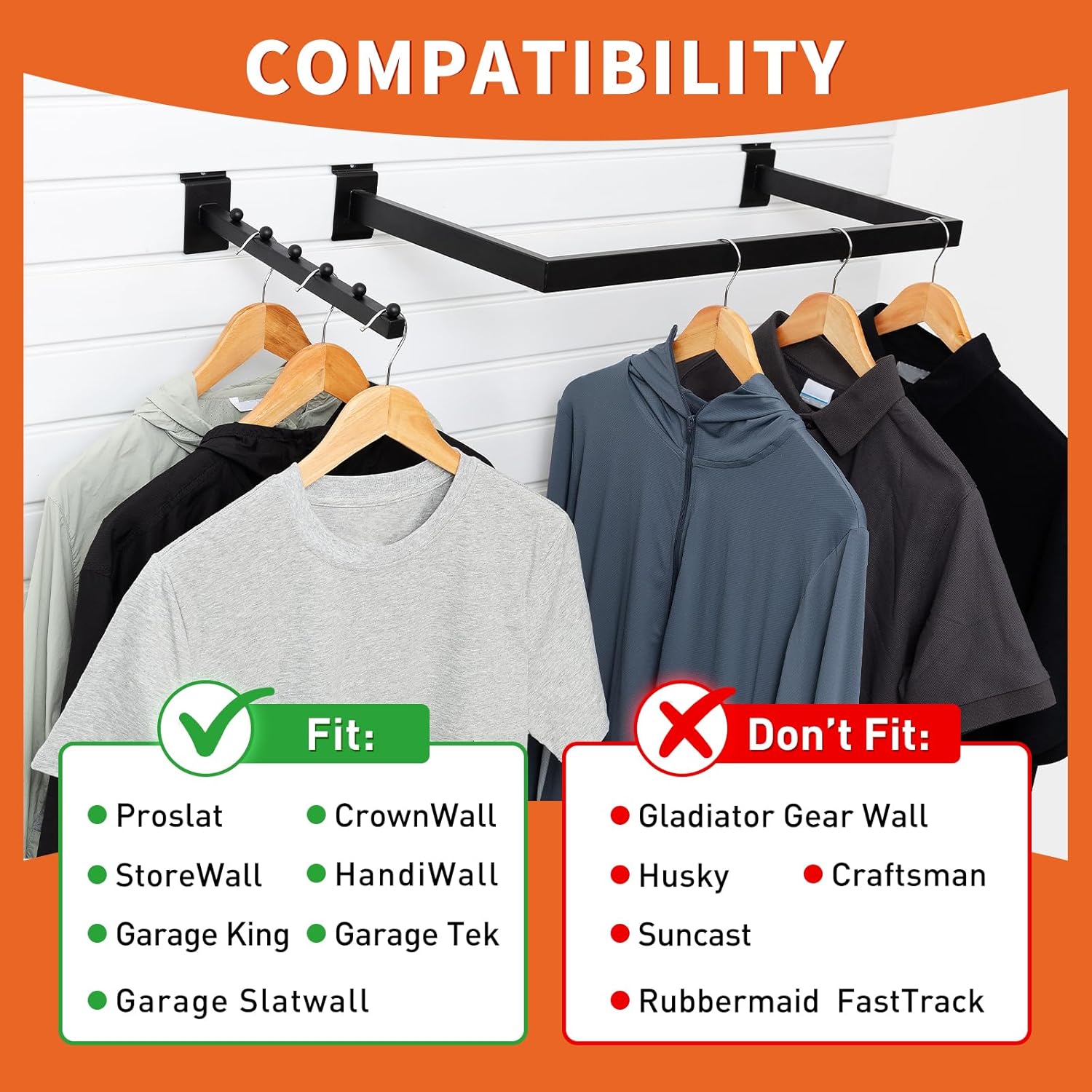 12 Pack Slatwall Accessories Kit with U-Shaped Rectangular Tubing Hangrails and Waterfall Display Hanger, Slatwall Hooks and Hanger for Clothing Retail, Merchandise Display