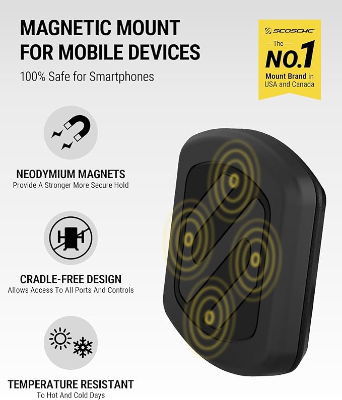 Scosche MAGDMB MagicMount Magnetic Phone Mount for Car, Dashboard Cell Phone Holder with 360° Adjustable Magnet Head, Universal Phone Stand for Car Compatible with iPhone, Samsung, and All Devices