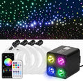 36W 4-Color RGBW Car Starlight Headliner Kit, 500pcs0.03in9.8ft, Twinkle & Sound Activate 4-Port Fiber Optic Light Engine with Bluetooth APP&Remote Control, Star Lights for Car and Home