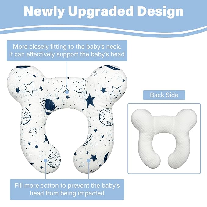 Baby Neck Pillows - Upgraded Toddler Travel Cushion for Toddler Head and Neck, Infant Neck Pillow for Car Plane Stroller Pushchair - Starry Sky