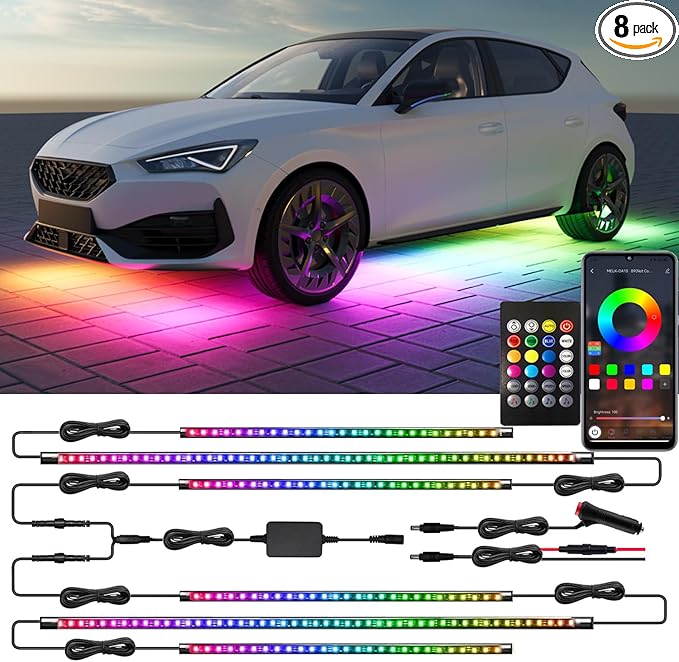 Underglow Car Lights, 6 pcs RGB-IC Smart LED Lights with APP Control and Remote Control, Dream Color Chasing DIY Music Mode, Underglow Kit for Car, SUVs, Trucks (Dream Color)