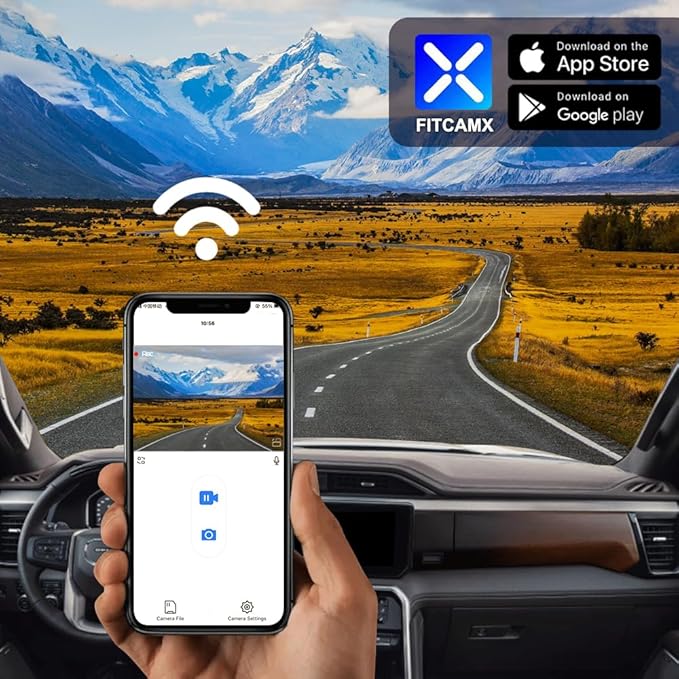 Fitcamx 4K Dash Cam Suitable for GMC Sierra 1500 2500HD 3500HD (HD2-4925, Check Vents Amount) 2020-2026, OEM Look, UHD 2160P Video, WiFi & APP, Loop Recording G-Sensor, Easy to Use, 2 Cables/64GB Card