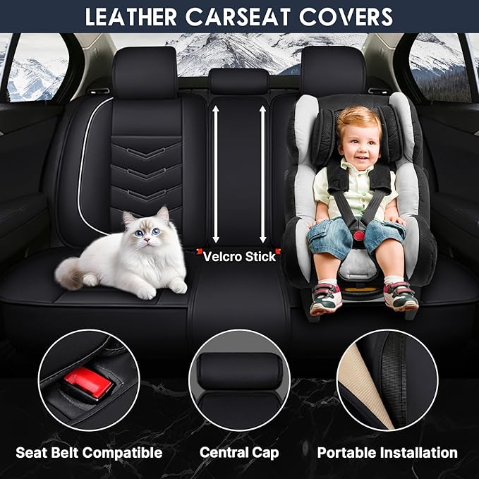 Car Seat Cover 7 Seats for Toyota Highlander 2001-2025, Waterproof Durable Premium Leather Car Seat Protector, Comfortable Anti-Slip Stylish Sport Seat Cover(7 Seats Standard,Black White)