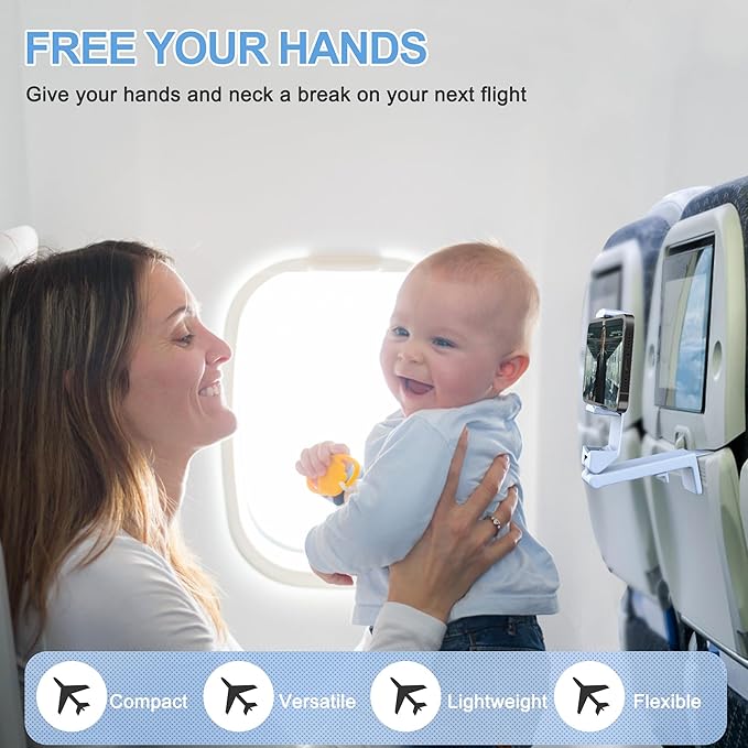 Perilogics Airplane Phone Holder Mount Universal in Flight Hands Free Viewing with Multi-Directional Dual 360 Degree Rotation. The Go-to Choice for Frequent Flyers and Travelers’ Favorite.