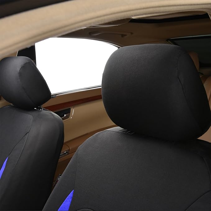 Flying Banner Car Seat Covers Full Set Front Seats and Rear Bench Polyester car seat Protectors Black Gray Purple airbag Compatible Rear Bench Split (Black Blue)