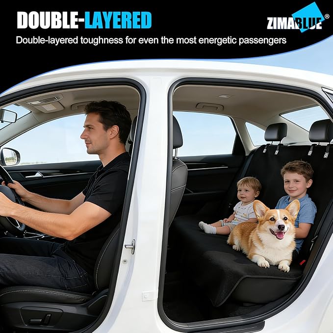 Universal Waterproof Terry Cloth Car Back Seat Cover - Heavy Duty Sweat Towel Rear Seat Protector for Post-Gym, Yoga, Beach, Pets & Kids - Machine Washable, Non-Slip Backing, Black (55" x 29")