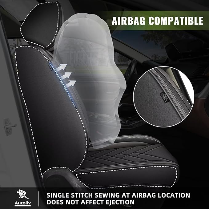 AOMSAZTO Car Seat Covers Fit for Hyundai Kona 2018-2025 2026 Premium Front Seat Covers Waterproof Leather Automotive Seat Covers Compatible with Airbag (2 Seats,Black&Gray)