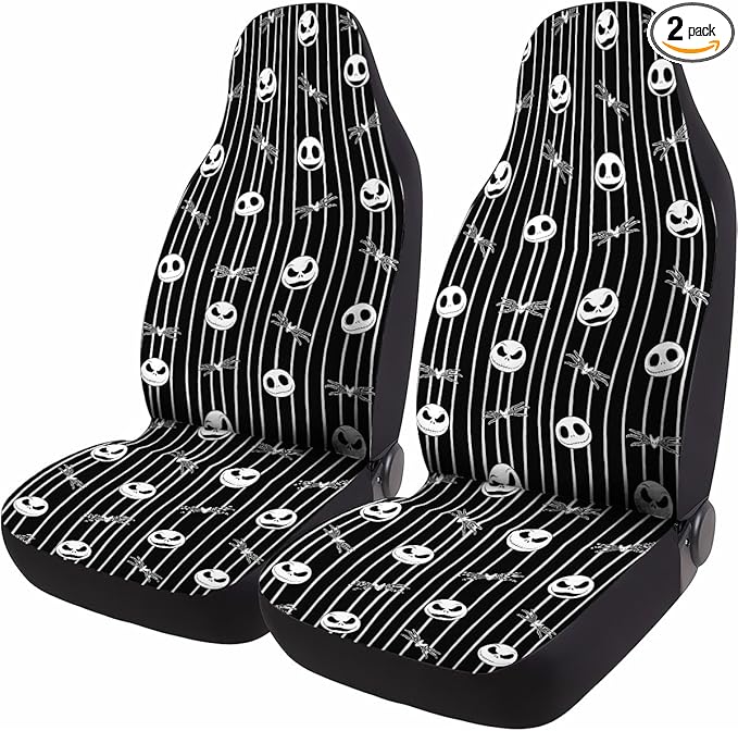 GENANY Nightmare Skeleton Car Seat Covers Set of 2, Skull Breathable Front Seat Covers for Truck Sedan SUV, Spooky Car Accessories, Spooky Gift for Women Men
