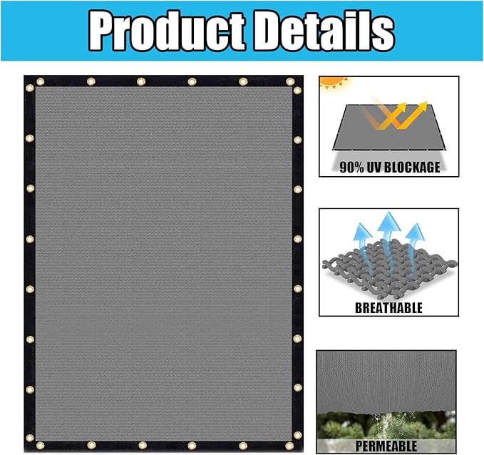 Amagenix 90% Shade Fabric 16'X 23' Gray Sun Shade Cloth with Grommets for Pergola Replacement Shade Cover Canopy, Heavy Duty, Cable Zip Ties Included (We Customized)