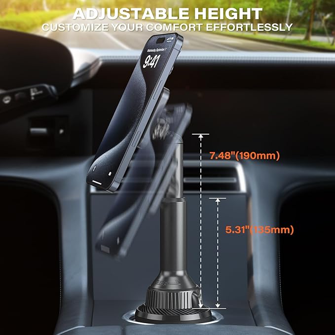APPS2Car Magnetic Cup Holder Phone Holder -Designed for iPhone MagSafe Case - [Not Charging] (Gray-MagSafe)