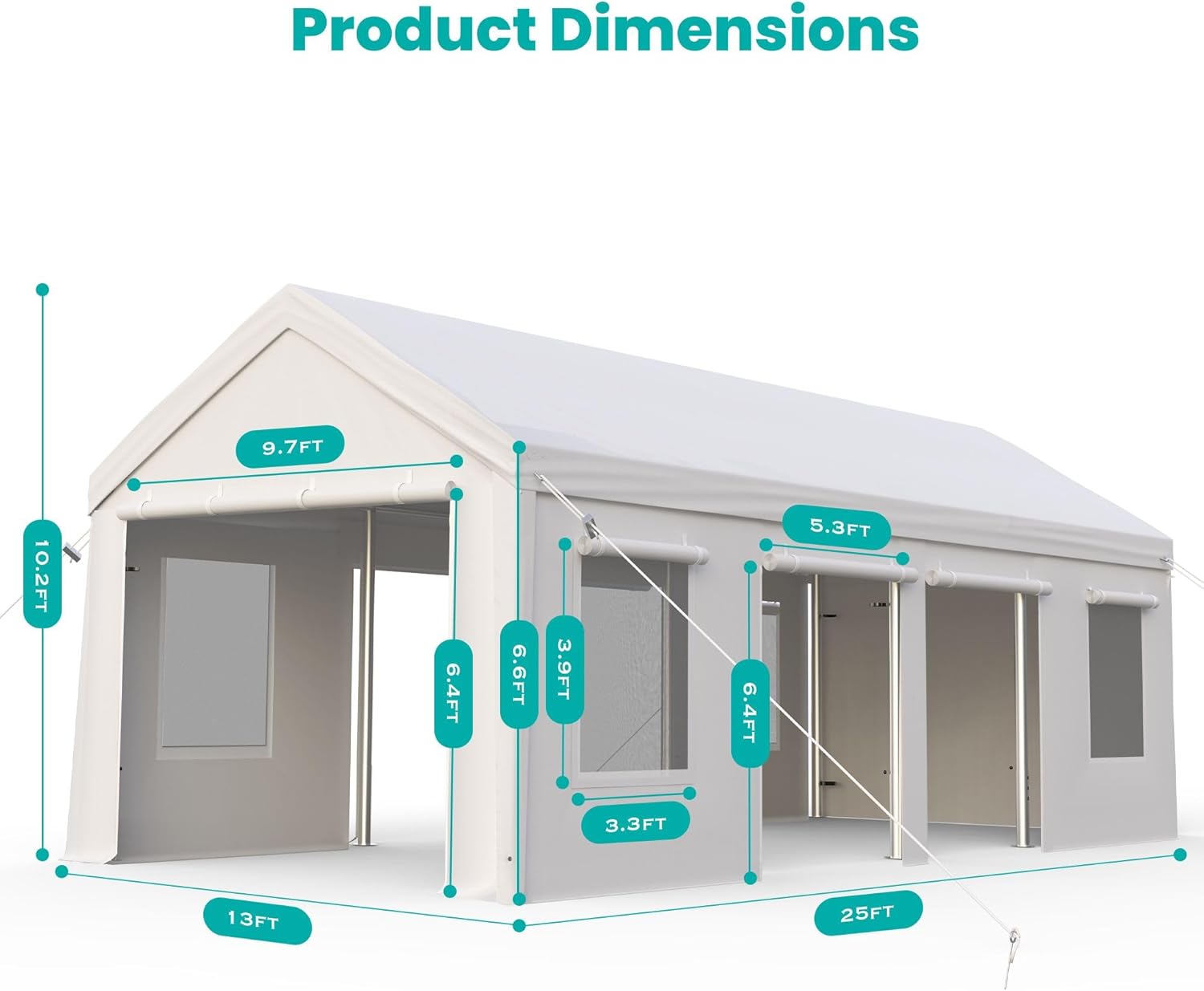 13x25ft Carport, Heavy Duty Carport with Reinforced Steel Poles, Upgraded Portable Garage with Doors & Window, UV Resistant All-Season Waterproof Tarp, for Car, Truck, Boat(White)