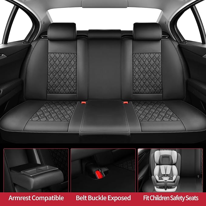 Fit Kona Car Seat Covers for Hyundai Kona 2018-2024 2025 2026 - Upgraded Premium Waterproof & Breathable Leather, Airbag Compatible, All-Weather Seat Cushion Protector (Full Set, Black)