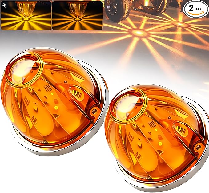 BJZ 2Pcs Amber Watermelon LED Strobe+Constant Marker Lights Dual Function Watermelon-shaped Side Marker Clearance Tail Top Cap Roof Lights for Trailer Truck Semi-trailer Heavy-duty Truck Bus Van