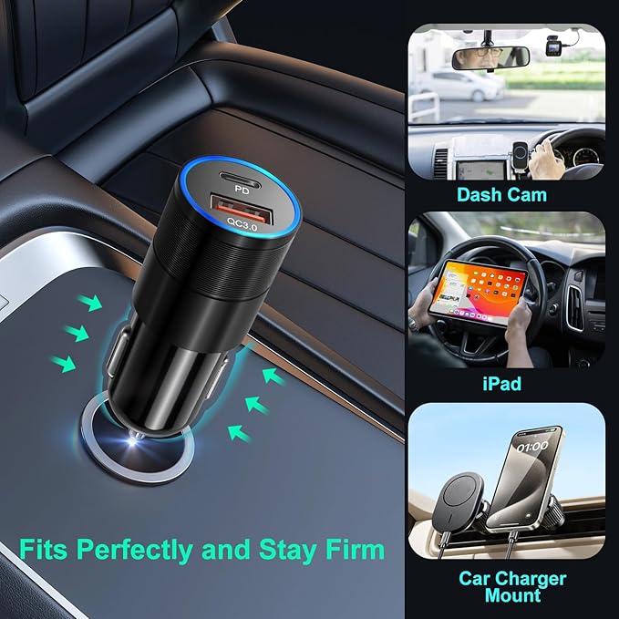 6 Pack USB C Car Charger, Bangfun 36W Dual 12V USB-C & USB-A Car Charger Multi Port QC+PD 3.0 Fast Charging Cigarette Lighter Adapter Phone Plug for iPhone 17 16 15 14 13 12 Pro Galaxy Pixel Android