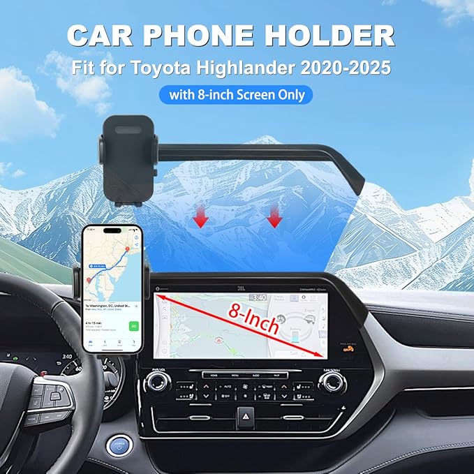 Car Phone Holder Fit for 2020-2025 Toyota Highlander Accessories Phone Mount 8-inch Screen Fixed Clip, Cell Phone Automobile Cradles Hands-Free 360 Degree Rotation Not Affect Air Vent
