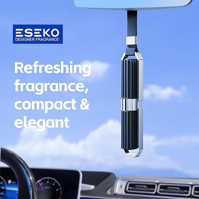 Car Air Freshener Hanging Diffuser – Spicy Woody Scent – 1 Pendant & 5 Refill Sticks – Long Lasting Fragrance – Up to 5 Months – Car Odor Eliminator – Suitable for Car & Home – Car Accessories