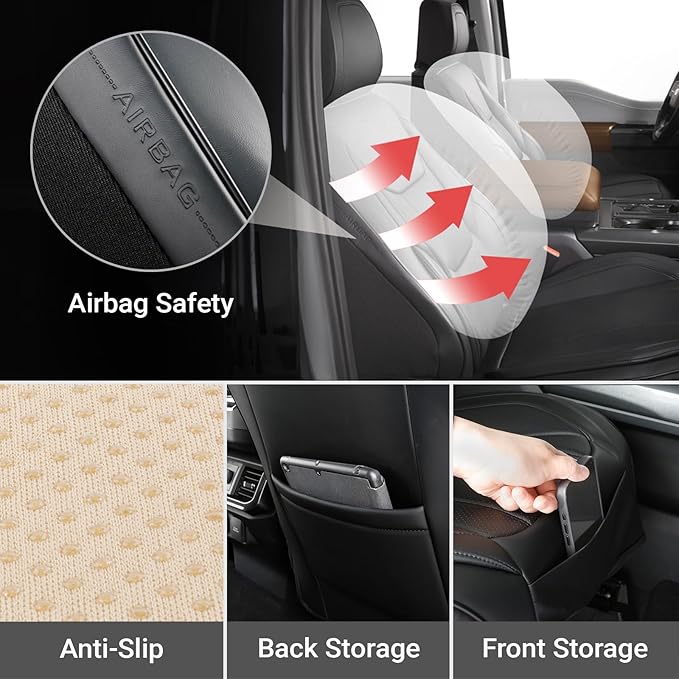 Coverland Custom Fit Car Seat Covers for Car Compatible with [Camry, Accord, Corolla, Mazda3, Altima, Jetta, Passat] Premium Waterproof Non-Slip Interior Seat Protector [Front Black- Size Chart A13]