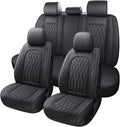 WELLDO Car Seat Covers Full Set, Leather Seat Covers for Cars, Car Seat Protector Waterproof, Non-Slip Car Interior Covers Full Set Universal Automotive Seat Covers for Most Cars SUVs, Black