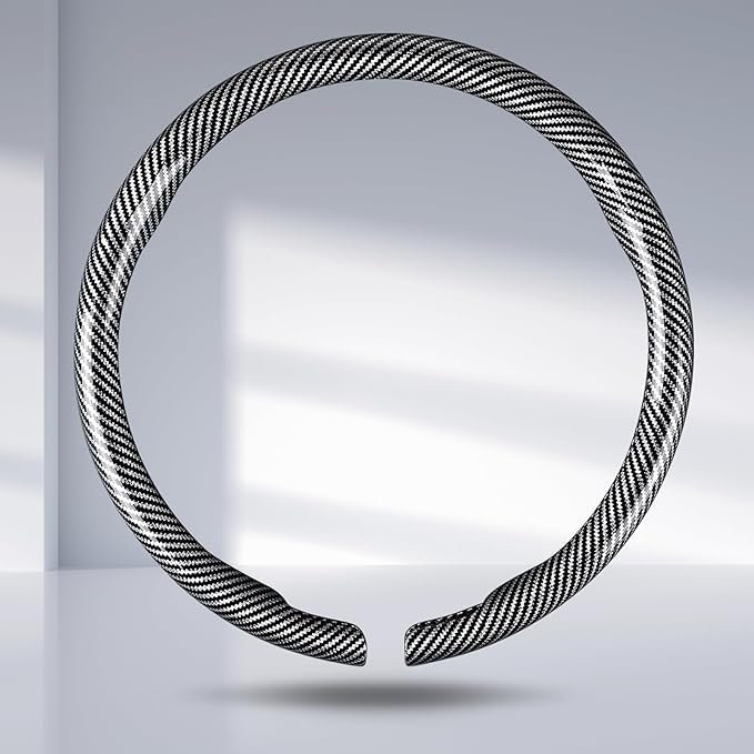 Car Steering Wheel Cover Carbon Fiber Snap On Steering Wheel Accessories Wrap 14.5-15 inch Universal Grip Anti-Skid Protector, Glossy Silver
