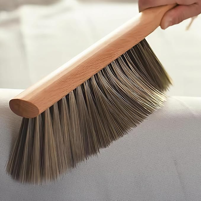 Soft Bristle Hand Brush Wooden Handle for Shop Bench Upholstery Sofa Furniture, Non-Scratch 14 Inch Long (Gray)