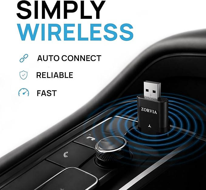 ZORVIA Wireless CarPlay Adapter for iPhone & Android Auto 2026 Upgraded - Convert Wired CarPlay to Wireless, Fast Auto Reconnect, Plug and Play, USB-C & USB-A (Black)