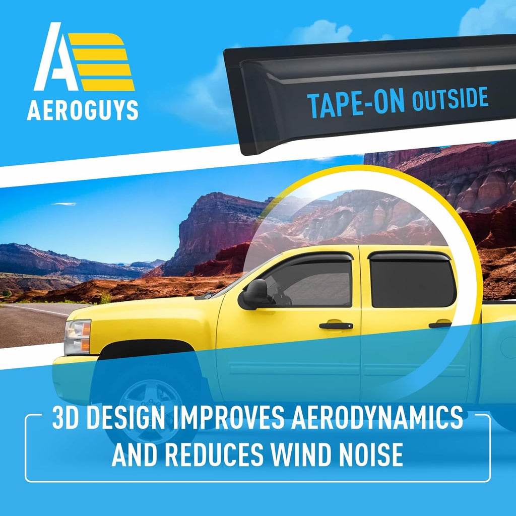 Extra Durable Window Deflectors Tape-On Window Visors Rain Guards Fit for Chevrolet (Chevy) Silverado 1500 2007-2013 Crew Cab, Sun Visors, Wind Vent for Shades, Exterior Car Accessories - 4pcs. AG0012