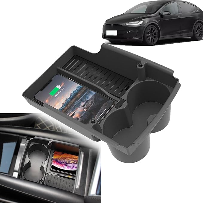 Wireless Car Charger with 10w Wireless and USB Qc3.0 Fast Charging for Tesla Model S/X (2017-2021) Center Console Charging Pad Mat Interior Accessories