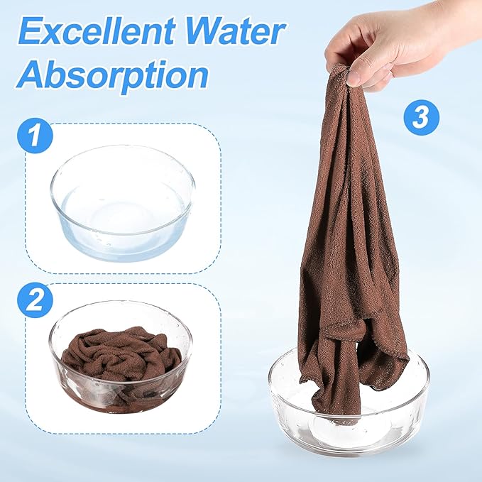 HARFINGTON 2 Pack Microfiber Cleaning Cloth, 24" x 16" Multi-Functional Cleaning Towels Reusable Absorbent Rags for Car Wash Kitchen Household Window Clean, Brown