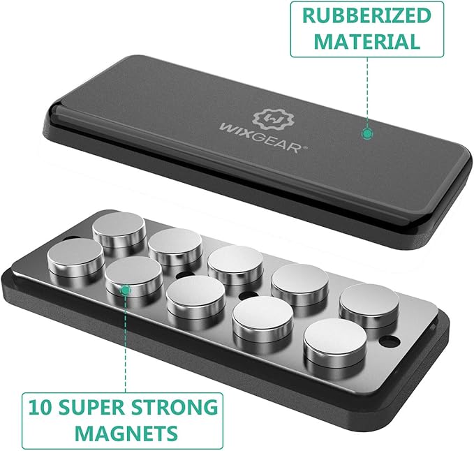 WixGear Magnetic Phone Car Mount, Universal Stick On Rectangle Flat Dashboard Magnetic Car Mount Holder, for Cell Phones and Mini Tablets -Extra Strong with 10 Magnets!