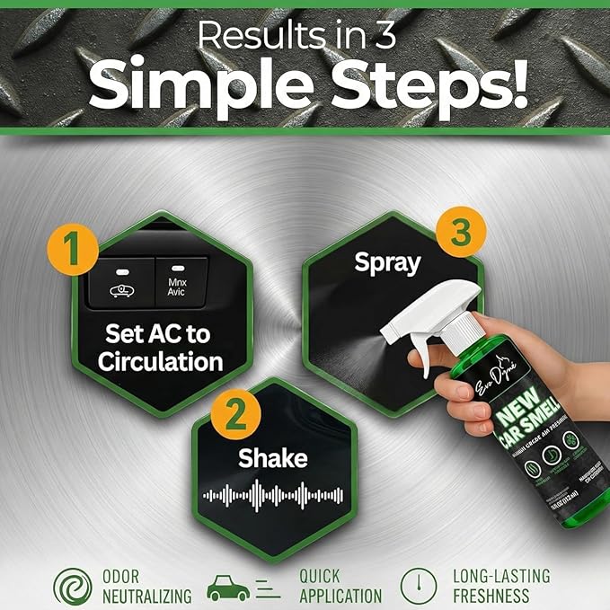 New Car Smell Spray (16oz), Made in USA | Long Lasting Car Air Fresheners Eliminates Odor - Air Fresheners for Cars, Trucks, & Other Vehicles – Fresh Scent Air Freshener Spray by Evo Dyne (3-Pack)