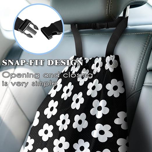 Car Trash Bag Hanging Back of Seat with Adjustable Snap Buckle Strap Cute Printed Drawstring Garbage Bags for Car-Groovy Flowers