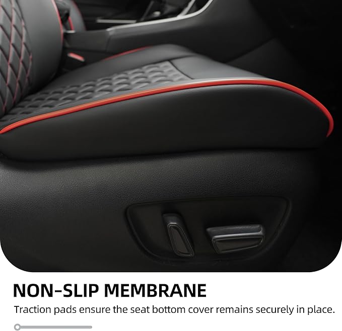 Lolcar RAV4 Seat Covers Custom Fit for Toyota RAV4 2019 2020 2021 2022 2023 2024 2025 LE,XLE,XLE Premium,Limited,Airbag Compatible,Seat Cover Full Set for SUV, Waterproof Leather（Black with Red Trim）