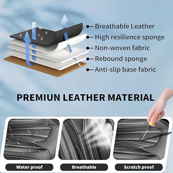 Fit Murano Car Seat Covers Compatible with Nissan Murano 2004-2025 2026 - Full Set Premium Leather， Waterproof Breathable， All-Weather Seat Cushion Protecto&Airbag Compatible （All Black