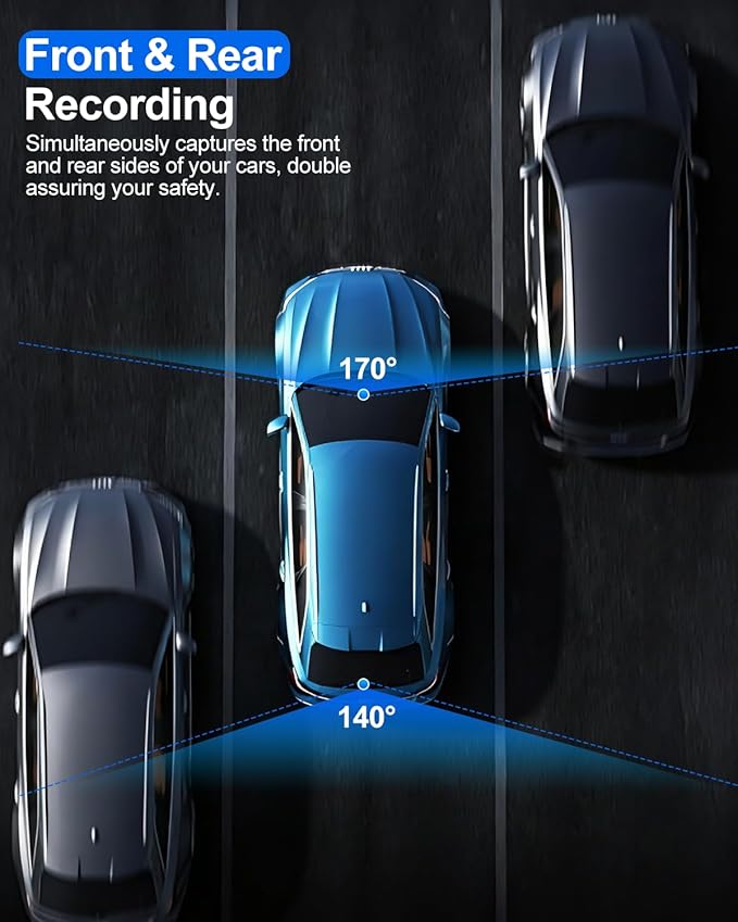 Dash Cam Front and Rear, 1080P Dual Dash Camera for Cars with 32G SD Card, 24 Hours Parking Monitor, Night Vision, Loop Recording, G-Sensor, 3'' IPS Screen, 170°Wide Angle