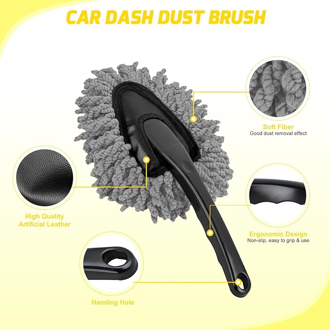 Nilight 15PCS Car Detailing Kit Auto Cleaning Tools Wash Set with Storage Carry Bag Beginners Easy to Use for Interior Exterior Car Care Clean Windshield Dashboard Seat Air Vents Wheels Tires, Yellow