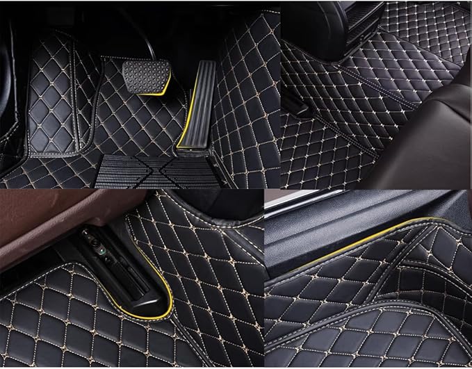 Custom Personalized Floor Mats for Cars，Luxury Full Coverage All Weather Car Floor Mats，Anti-Slip Leather Car Mat Set ，Custom Floor Mats for 99% of Cars, Trucks & SUVs (Black Blue)