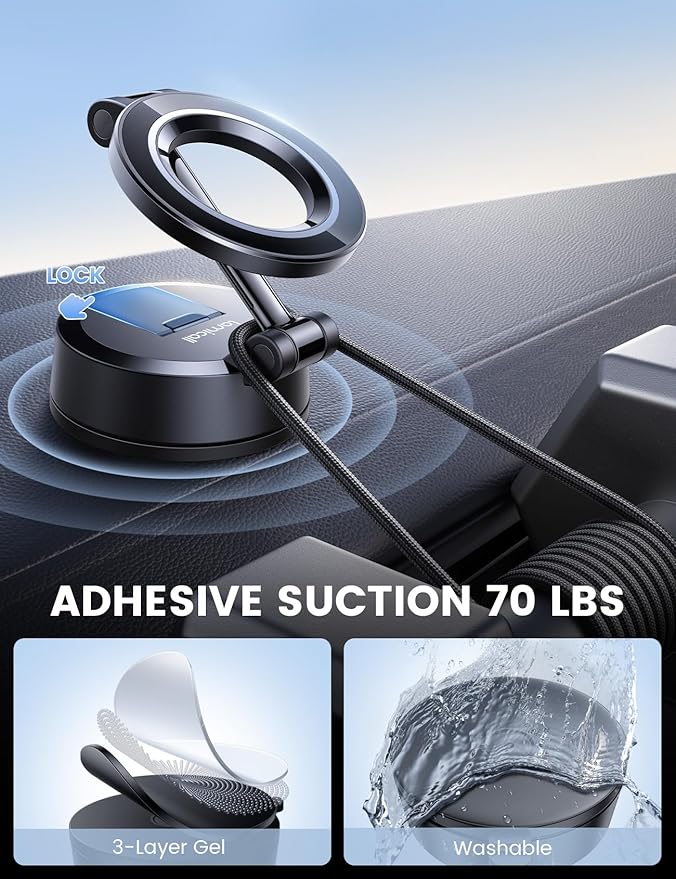 Lamicall Car Phone Mount [70LBS Powerful Suction] for Magsafe Car Mount, 360° Adjustable Suction Cup Phone Mount Dashboard & Windshield for Truck for iPhone 17 All Smartphone