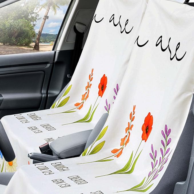 2 Pack Car Seat Towel Covers with Storage Bag 63 x 32 Inch Athletic Running Towel Seat Sweat Washable Non Slip Cover Gift for Car Outdoor Sport Activities (Christian Floral)