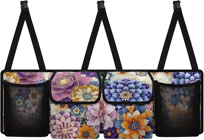 Boho Floral Blossom Car Backseat Trunk Organizer for Women Mandala Trunk Storage Bag for Grocery Cargo Car Organization