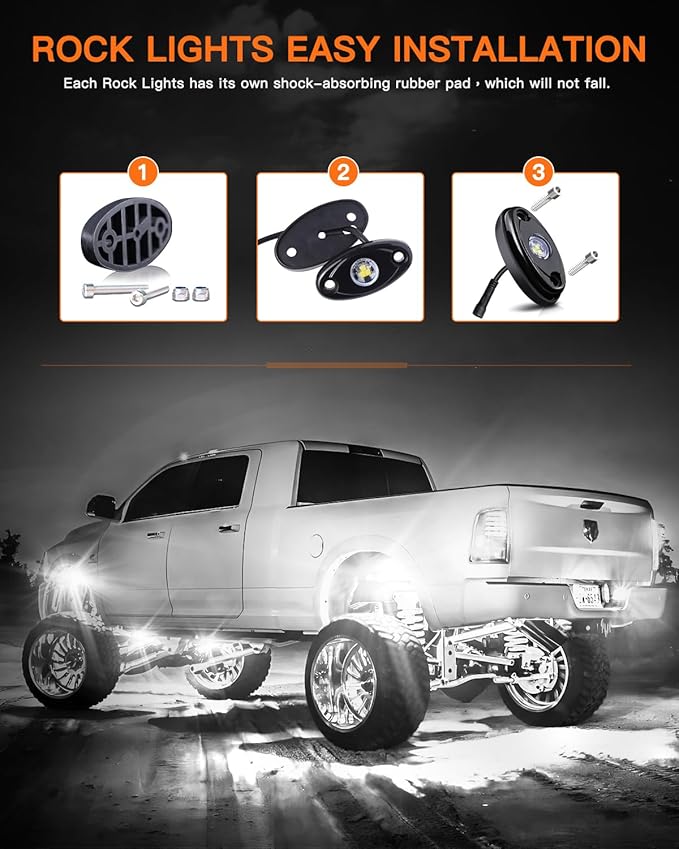 White Rock Lights,LEDMIRCY R1 LED Rock Lights Kit with Toggle Switch Wiring Harness 16PCS Luces para Carro for Trucks ATV UTV Under Glow Light High Power IP68 Waterproof