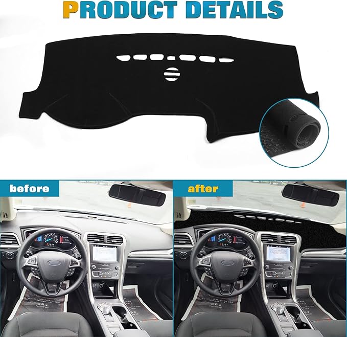 x xotic tech Center Console Dashboard Mat Pre-Cut Non-Slip Sunshield Sun Glare Protector Dash Carpet Pad Black Cover Compatible with Ford Fusion 2013 2014 2015 2016 2017 2018 2019 2020