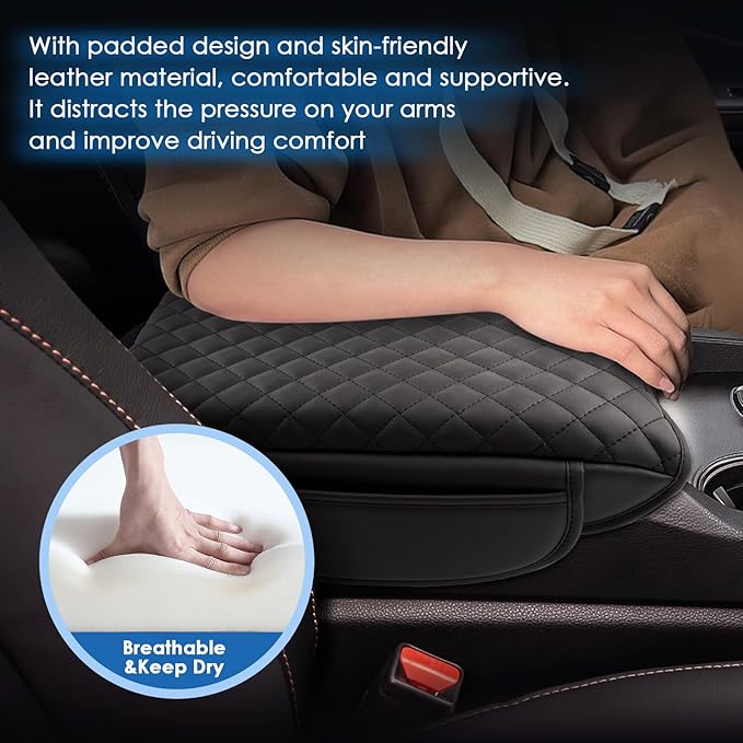 2024 2025 2026 Passport Center Console Cover for Honda Passport (RTL/TrailSport/EX-L/Black Edition), Cushion &Comfy Leather Armrest Cover 2025 2026 Passport Accessories (Padded)